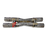 EXHAUST DOWNPIPE for FERRARI F12 BERLINETTA 6.3T 2012 - 2017 812 SUPERFAST 6.5T 2017 - 2023

Set includes:

Downpipes
Midpipe with X Pipe
Valved Bypass Mufflers
Electronic Valve Remote Control

Production time: 15 working days

Material: Titanium

Optional:&nbsp;We can offer downpipe and catless downpipe

NOTE: Professional installation is required.

FEATURES:

Engineered Digital prototyping using 3D CAD design software, each car model chassis has been 3D laser scanned in the factor
Factory run all test car