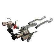 EXHAUST DOWNPIPE for FERRARI F12 BERLINETTA 6.3T 2012 - 2017 812 SUPERFAST 6.5T 2017 - 2023

Set includes:

Downpipes
Midpipe with X Pipe
Valved Bypass Mufflers
Electronic Valve Remote Control

Production time: 15 working days

Material: Titanium

Optional:&nbsp;We can offer downpipe and catless downpipe

NOTE: Professional installation is required.

FEATURES:

Engineered Digital prototyping using 3D CAD design software, each car model chassis has been 3D laser scanned in the factor
Factory run all test car