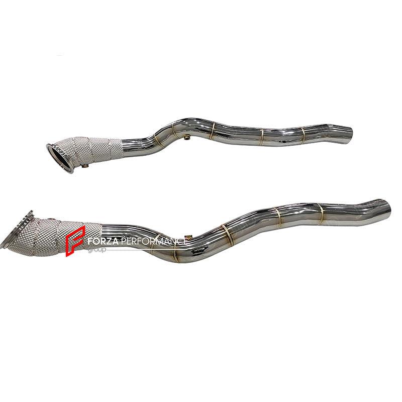 EXHAUST DOWNPIPE for FERRARI F12 BERLINETTA 6.3T 2012 - 2017 812 SUPERFAST 6.5T 2017 - 2023

Set includes:

Downpipes
Midpipe with X Pipe
Valved Bypass Mufflers
Electronic Valve Remote Control

Production time: 15 working days

Material: Titanium

Optional:&nbsp;We can offer downpipe and catless downpipe

NOTE: Professional installation is required.

FEATURES:

Engineered Digital prototyping using 3D CAD design software, each car model chassis has been 3D laser scanned in the factor
Factory run all test car