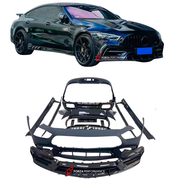 DRY CARBON BODY KIT FOR AMG GT 4-DOOR SEDAN X290 GT43 GT50 GT53 GT63 GT63S

Set includes:

Front Lip
Rear Bumper (FRP Fiberglass)
Rear Diffuser
Rear Spoiler
Side Skirts
Hood/Bonnet (additional)
Front Bumper (Plastic, additional)

Material: Dry carbon

Note: Professional installation is required. Will fit only to AMG GT 63S, if you have another type, have to change front bumper.