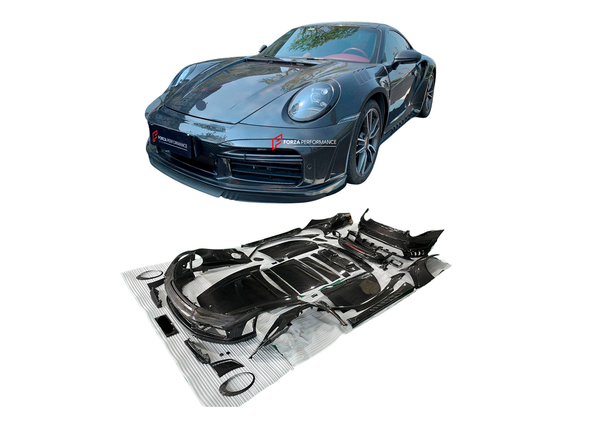 TOP FULL DRY CARBON BODY KIT FOR PORSCHE 911 (992) 2018+

Set includes:

Front Bumper
Central Air-Intake

Front Lip
Side Air Ducts
Side Inserts of the Front Bumper
Inserts Under LED-Lights
Hood/Bonnet
Front Fenders
Front Fender Linings
Air Ducts For Front Fenders
Fuel Tank Flap
Side Skirts
Doors
Rear Fenders
Air Intakes of the Rear Fenders
Windscreen Frame
Convertible Top Compartment Lid
Rear Bumper
Side Ducts of the Rear Bumper
Rear Diffuser
Podium Rear Spoiler
Rear Spoiler
Engine Cover
Set of the Air Vent