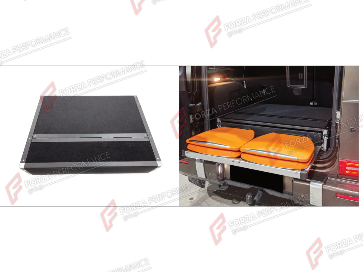 TRUNK STORAGE WITH FOLDING TAILGATE SEATS for MERCEDES-BENZ G-CLASS W464 G63 G350 G350D G400D G500 G550 2019 - 2024

Set includes:
Trunk Storage With Folding Tailgate Seats

Material: Plastic

NOTE: Professional installation is required.