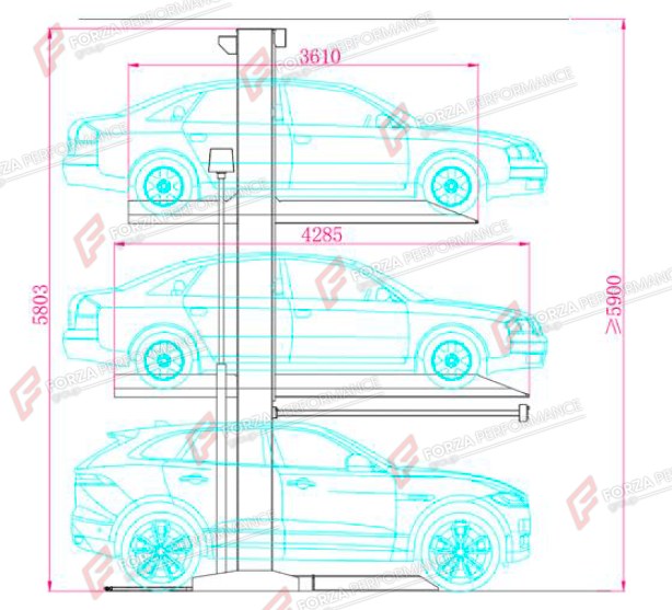 TTS-3 Triple Stacker Garage Parking Lift - 3-Car Storage, 2,300 kg per Level - elevador de garaje / stockage de véhicules