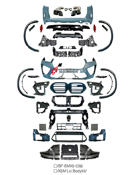 CONVERSION UPGRADE BODY KIT FOR BMW X5 G05 LCI 2023+ TO X5M F95 LCI



Set includes:

Front bumper assembly
Side skirts
Side fender flares
Rear bumper assembly

Exhaust tips

Material: Plastic PP

Note: Professional installation is required.

* Each part of this kit can be sent separately. Please contact us if you need a specific part.

Payment ►
Visa

Mastercard

PayPal with a credit card (add 4.4% at checkout)
Payoneer
Cryptocurrency
Shipment ►
By express DHL/UPS/TNT/FedEx
To the local international airpo