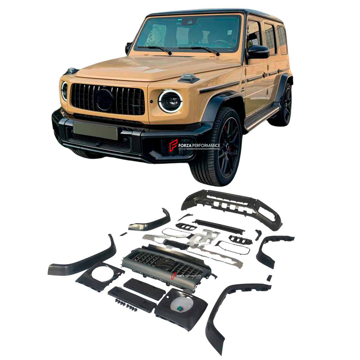 UPGRADE FACELIFT BODY KIT for MERCEDES-BENZ G-CLASS W464 2018 - 2024 to G63 W465 AMG 2025

Set includes:

Front Bumper
Headlight Covers
Front Grille (Silver or Black)
Fender Flares


Material: Plastic

NOTE: Professional installation is required

Contact us for pricing

Payment ►
Visa
Mastercard
PayPal with a credit card (add 4.4% at checkout)
Payoneer
Shipment ►
By express DHL/UPS/TNT/FedEx
To the local international airport
Special line by air
Special line by the sea
To Europe and the UK by train

Please 