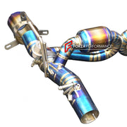 VALVED EXHAUST CATBACK for FERRARI F8 3.9T 2019 - 2023

Set includes:

Valved Mufflers with X Pipe
Exhaust Tips
Electronic Remote Valve Control


Material: Titanium

Optional: We can offer downpipe and catless downpipe

Production time: 15

FEATURES:

Engineered Digital prototyping using 3D CAD design software, each car model chassis has been 3D laser scanned in the factory
Factory run all test cars on Italian 1200HP Dyno machine, to make the best performance design of exhaust
CNC bending machine accurately