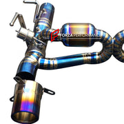 VALVED EXHAUST CATBACK for FERRARI F8 3.9T 2019 - 2023

Set includes:

Valved Mufflers with X Pipe
Exhaust Tips
Electronic Remote Valve Control


Material: Titanium

Optional: We can offer downpipe and catless downpipe

Production time: 15

FEATURES:

Engineered Digital prototyping using 3D CAD design software, each car model chassis has been 3D laser scanned in the factory
Factory run all test cars on Italian 1200HP Dyno machine, to make the best performance design of exhaust
CNC bending machine accurately