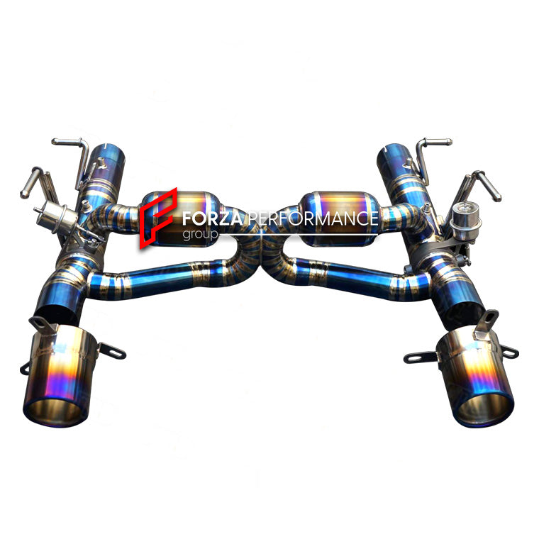 VALVED EXHAUST CATBACK for FERRARI F8 3.9T 2019 - 2023

Set includes:

Valved Mufflers with X Pipe
Exhaust Tips
Electronic Remote Valve Control


Material: Titanium

Optional: We can offer downpipe and catless downpipe

Production time: 15

FEATURES:

Engineered Digital prototyping using 3D CAD design software, each car model chassis has been 3D laser scanned in the factory
Factory run all test cars on Italian 1200HP Dyno machine, to make the best performance design of exhaust
CNC bending machine accurately