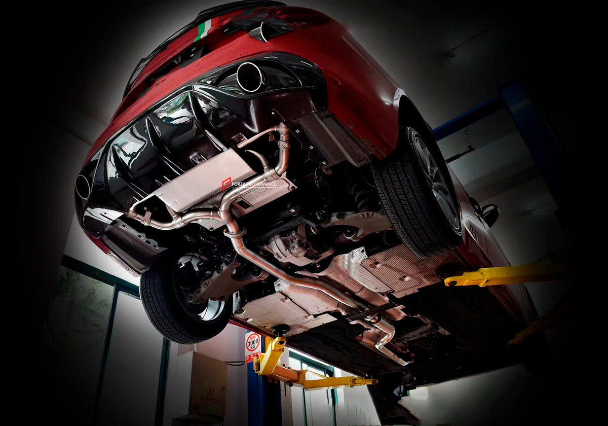 VALVED EXHAUST CATBACK MUFFLER and DOWNPIPE CATLESS CATTED for Alfa-Romeo Giulia 2.0T 2015-2022

Valved exhaust, meaning that has remote, controlled valves - allowing a switch between an aggressive loud sports sound and a sound that is closer to the OEM sound

Set includes:

Center Pipes
Muffler with valves
Exhaust tips
Valve control box with remote control (you may also reuse your factory exhaust valve motors
Downpipe catless or catted (100/200/300 cells)

Factory exhaust tips must be reused





Material: