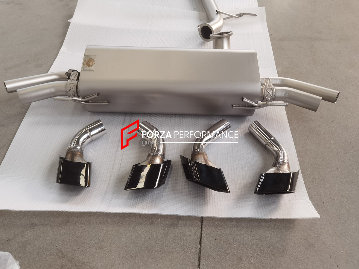 Forza Performance Aggressive sporty sound VALVED EXHAUST CATBACK MUFFLER for Audi Q7 2019+ (3.0T)  Valved exhaust, meaning that has remote, controlled valves - allowing a switch between an aggressive loud sports sound and a sound that is closer to the OEM sound  Set include:  Center Pipes Muffler with valves Exhaust tips Valve control box with remote control (you may also reuse your factory exhaust valve motors