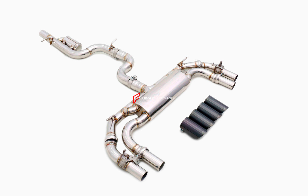 VALVED EXHAUST CATBACK MUFFLER for AUDI S3 8Y 2.0T 2024+

Set includes:

Center Pipes
Mufflers with valves
Exhaust tips

Material: Stainless steel&nbsp;( for an extra cost we can make titanium )

Optional: We can offer downpipe and catless downpipe

Production time: 10 days

FEATURES:
Engineered Digital prototyping using 3D CAD design software, each car model chassis has been 3D laser scanned in the factory
Factory run all test cars on Italian 1200HP Dyno machine, to make the best performance design of exha