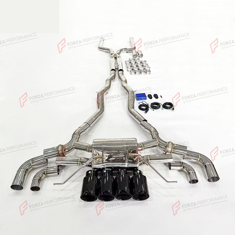 VALVED EXHAUST CATBACK MUFFLER for BMW M8 COMPETITION F91 F92 F93 4.4T 2019 + FORZA PERFORMANCE Custom Fit

Set includes:

Center Pipes
Muffler with Valves
Exhaust Tips
Valve Control Box with Remote Control (you may also reuse your factory exhaust valve motors)
Material: Stainless Steel

Production time: 10–15 days