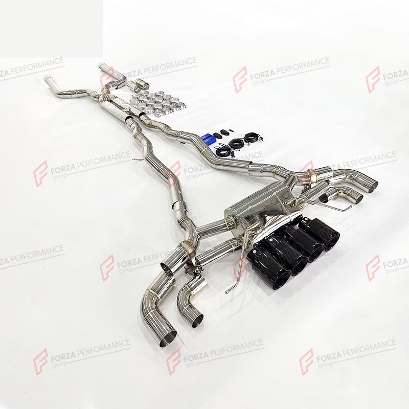 VALVED EXHAUST CATBACK MUFFLER for BMW M8 COMPETITION F91 F92 F93 4.4T 2019 + FORZA PERFORMANCE Custom Fit

Set includes:

Center Pipes
Muffler with Valves
Exhaust Tips
Valve Control Box with Remote Control (you may also reuse your factory exhaust valve motors)
Material: Stainless Steel

Production time: 10–15 days