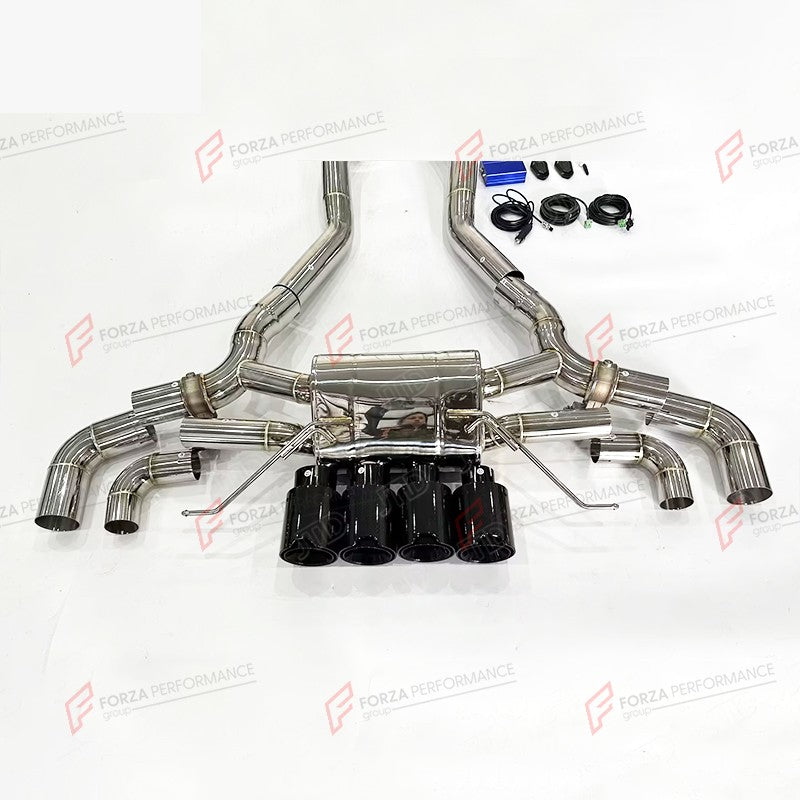 VALVED EXHAUST CATBACK MUFFLER for BMW M8 COMPETITION F91 F92 F93 4.4T 2019 + FORZA PERFORMANCE Custom Fit

Set includes:

Center Pipes
Muffler with Valves
Exhaust Tips
Valve Control Box with Remote Control (you may also reuse your factory exhaust valve motors)
Material: Stainless Steel

Production time: 10–15 days