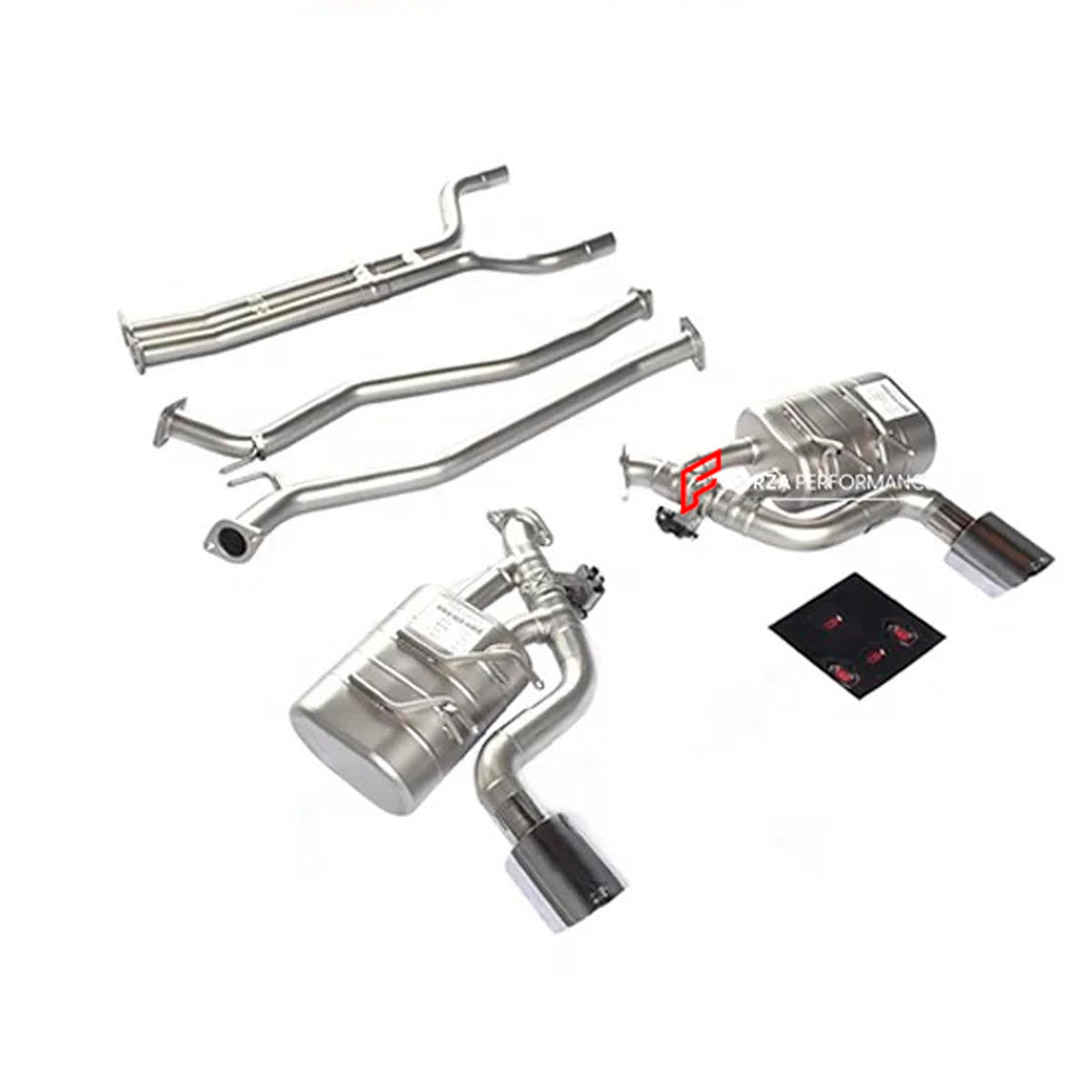 VALVED EXHAUST CATBACK MUFFLER for CHEVROLET CAMARO 3.6 V6 2010 - 2015 FORZA PERFORMANCE Custom Fit

Set includes:

Mid Pipe
Valvetronic Rear Section
Dual Exhaust Tips
Remote Control Kit
Material: Stainless Steel (Can be made of Titanium)

Production time: 10–15 days
