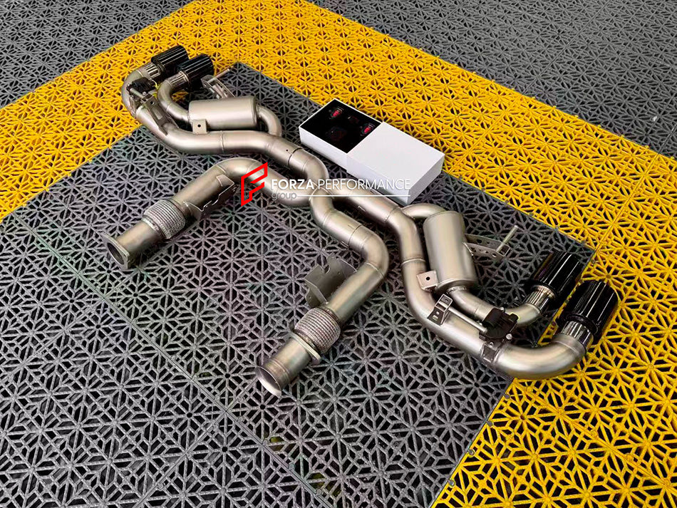 VALVED EXHAUST CATBACK MUFFLER for CHEVROLET CORVETTE C8 6.2T 2020+

Set includes:

Mufflers with Valves
Valve control box with remote control (you may also reuse your factory exhaust valve motors)
Exhaust tips

Material: Stainless Steel

Production time: 15 working days

Note: Professional installation is required.

More options are available for an additional EXTRA cost (not included in this listing price. Please contact for pricing):

We can make the catback in titanium

FEATURES:

Engineered Digital pro