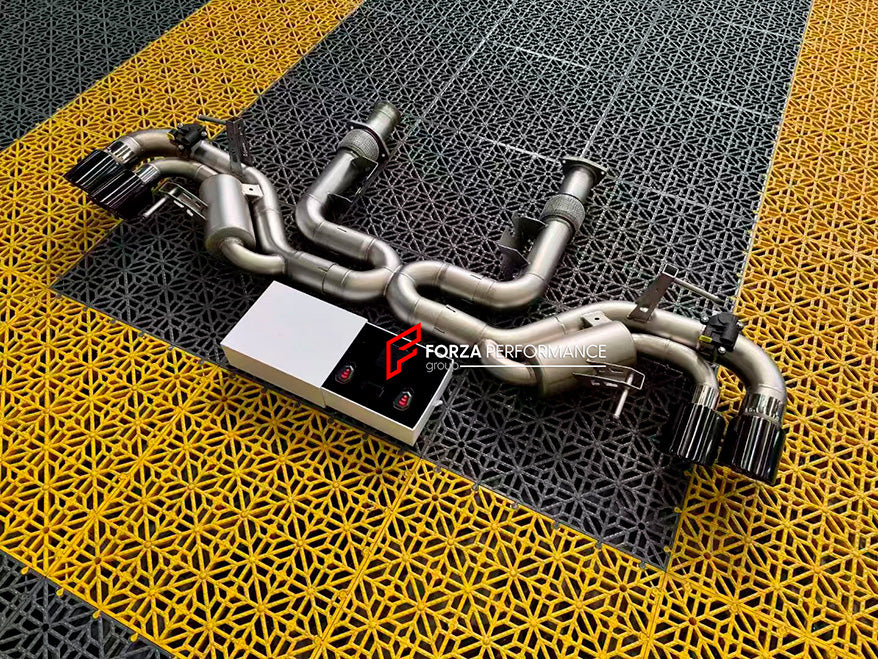 VALVED EXHAUST CATBACK MUFFLER for CHEVROLET CORVETTE C8 6.2T 2020+

Set includes:

Mufflers with Valves
Valve control box with remote control (you may also reuse your factory exhaust valve motors)
Exhaust tips

Material: Stainless Steel

Production time: 15 working days

Note: Professional installation is required.

More options are available for an additional EXTRA cost (not included in this listing price. Please contact for pricing):

We can make the catback in titanium

FEATURES:

Engineered Digital pro