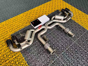 VALVED EXHAUST CATBACK MUFFLER for CHEVROLET CORVETTE C8 6.2T 2020+

Set includes:

Mufflers with Valves
Valve control box with remote control (you may also reuse your factory exhaust valve motors)
Exhaust tips

Material: Stainless Steel

Production time: 15 working days

Note: Professional installation is required.

More options are available for an additional EXTRA cost (not included in this listing price. Please contact for pricing):

We can make the catback in titanium

FEATURES:

Engineered Digital pro