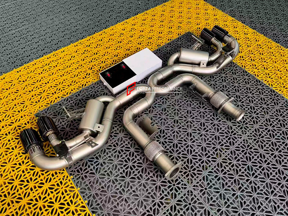 VALVED EXHAUST CATBACK MUFFLER for CHEVROLET CORVETTE C8 6.2T 2020+

Set includes:

Mufflers with Valves
Valve control box with remote control (you may also reuse your factory exhaust valve motors)
Exhaust tips

Material: Stainless Steel

Production time: 15 working days

Note: Professional installation is required.

More options are available for an additional EXTRA cost (not included in this listing price. Please contact for pricing):

We can make the catback in titanium

FEATURES:

Engineered Digital pro