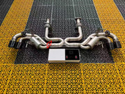 VALVED EXHAUST CATBACK MUFFLER for CHEVROLET CORVETTE C8 6.2T 2020+

Set includes:

Mufflers with Valves
Valve control box with remote control (you may also reuse your factory exhaust valve motors)
Exhaust tips

Material: Stainless Steel

Production time: 15 working days

Note: Professional installation is required.

More options are available for an additional EXTRA cost (not included in this listing price. Please contact for pricing):

We can make the catback in titanium

FEATURES:

Engineered Digital pro