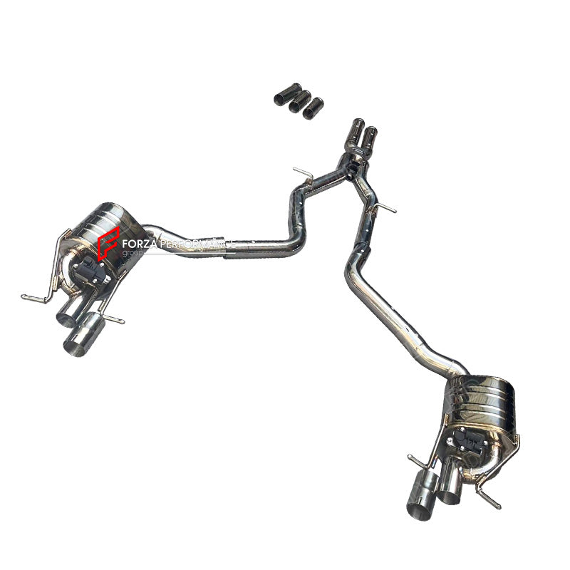 VALVED EXHAUST CATBACK MUFFLER for MERCEDES BENZ AMG W212 E63S 5.5T 2013 - 2016

Valved exhaust, meaning that has remote, controlled valves - allowing a switch between an aggressive loud sports sound and a sound that is closer to the OEM sound.&nbsp;Factory exhaust tips must be reused.

Set includes:

Center Pipes with X Pipe
Valved Bypass Mufflers
Electronic Remote Valve Control

Material: Stainless Steel (for an extra cost we can make Titanium)

NOTE: Professional installation is required

We can offer do
