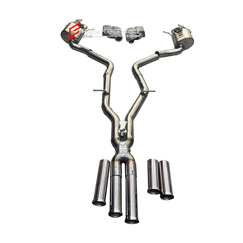 VALVED EXHAUST CATBACK MUFFLER for MERCEDES BENZ AMG W212 E63S 5.5T 2013 - 2016

Valved exhaust, meaning that has remote, controlled valves - allowing a switch between an aggressive loud sports sound and a sound that is closer to the OEM sound.&nbsp;Factory exhaust tips must be reused.

Set includes:

Center Pipes with X Pipe
Valved Bypass Mufflers
Electronic Remote Valve Control

Material: Stainless Steel (for an extra cost we can make Titanium)

NOTE: Professional installation is required

We can offer do