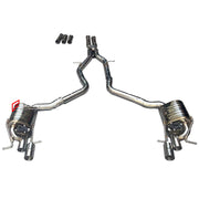 VALVED EXHAUST CATBACK MUFFLER for MERCEDES BENZ AMG W212 E63S 5.5T 2013 - 2016

Valved exhaust, meaning that has remote, controlled valves - allowing a switch between an aggressive loud sports sound and a sound that is closer to the OEM sound.&nbsp;Factory exhaust tips must be reused.

Set includes:

Center Pipes with X Pipe
Valved Bypass Mufflers
Electronic Remote Valve Control

Material: Stainless Steel (for an extra cost we can make Titanium)

NOTE: Professional installation is required

We can offer do