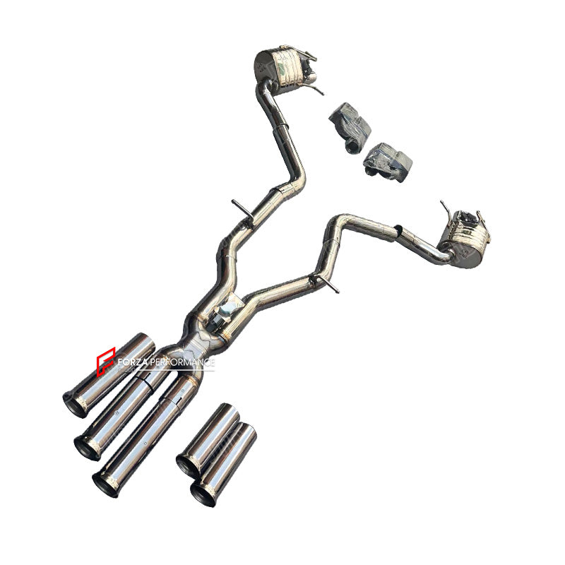 VALVED EXHAUST CATBACK MUFFLER for MERCEDES BENZ AMG W212 E63S 5.5T 2013 - 2016

Valved exhaust, meaning that has remote, controlled valves - allowing a switch between an aggressive loud sports sound and a sound that is closer to the OEM sound.&nbsp;Factory exhaust tips must be reused.

Set includes:

Center Pipes with X Pipe
Valved Bypass Mufflers
Electronic Remote Valve Control

Material: Stainless Steel (for an extra cost we can make Titanium)

NOTE: Professional installation is required

We can offer do