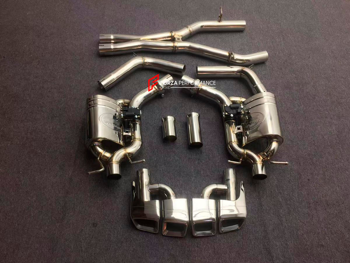 VALVED EXHAUST CATBACK MUFFLER for MERCEDES-BENZ E CLASS W212 E63 S 5.5T 2013 - 2016 FORZA PERFORMANCE Custom Fit

Set includes:

Center Pipes
Left Valved Bypass Muffler with Exhaust Tips
Right Valved Bypass Muffler with Exhaust Tips
Electronic Valve Actuators
Valve Control Box with Remote Control (you may also reuse your factory exhaust valve motors)
Material: Stainless Steel (Can be made of Titanium)

Production time: 10-15 days
