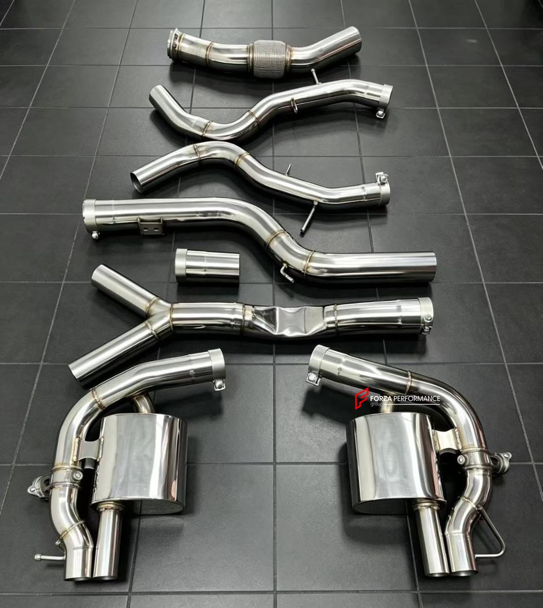 VALVED EXHAUST CATBACK MUFFLER for MERCEDES BENZ E53 W214 3.0T 2024+ FORZA PERFORMANCE Custom Fit

Set includes:

Center Pipes
Left Valved Bypass Muffler with Exhaust Tips
Right Valved Bypass Muffler with Exhaust Tips
Electronic Valve Actuators
Material: Stainless Steel (Can be made of Titanium)

Production time: 10-15 days
