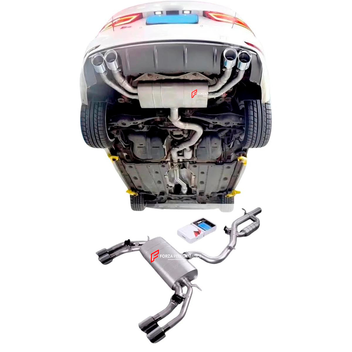 VALVED EXHAUST CATBACK MUFFLER QUAD TIPS for AUDI A3 8V 1.4 2015 - 2021 FORZA PERFORMANCE Custom Fit

Set includes:

Center Pipes
Muffler with Valves
Exhaust Tips
Valve Control Box with Remote Control (you may also reuse your factory exhaust valve motors)
Material: Stainless Steel

Production time: 10–15 days