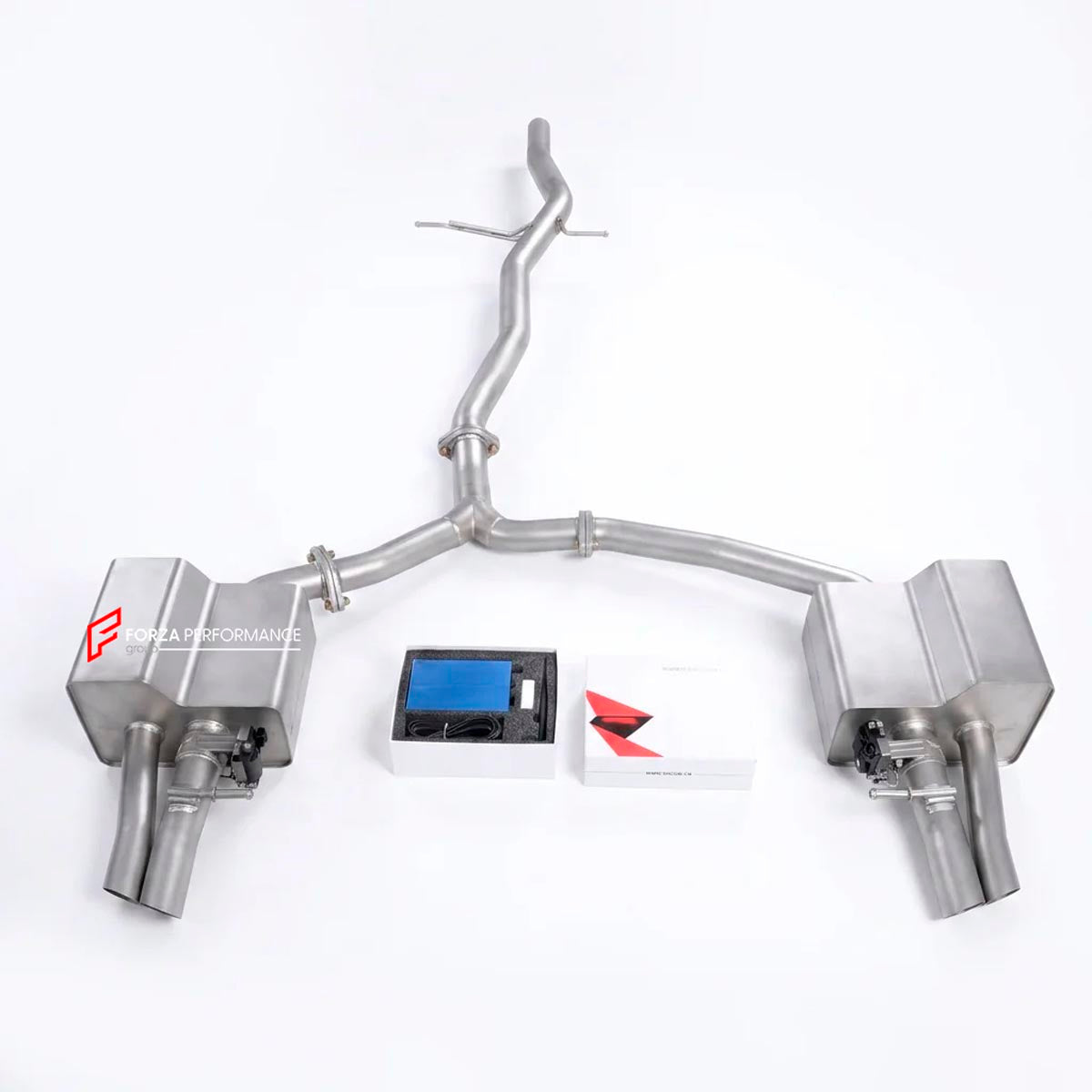 VALVED EXHAUST CATBACK MUFFLER QUAD TIPS for AUDI A4 B8 A4L 1.8T 2008 - 2016 FORZA PERFORMANCE Custom Fit

Set includes:

Center Pipes
Muffler with Valves
Exhaust Tips
Valve Control Box with Remote Control (you may also reuse your factory exhaust valve motors)
Material: Stainless Steel

Production time: 10–15 days