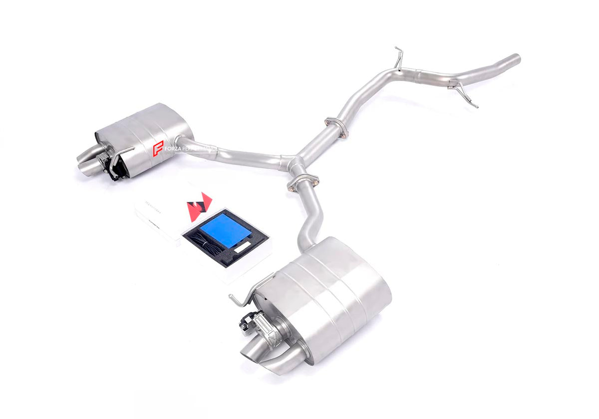 VALVED EXHAUST CATBACK MUFFLER QUAD TIPS for AUDI A4 B9 A4L 1.8T 2016 - 2024 FORZA PERFORMANCE Custom Fit

Set includes:

Center Pipes
Muffler with Valves
Exhaust Tips
Valve Control Box with Remote Control (you may also reuse your factory exhaust valve motors)
Material: Stainless Steel

Production time: 10–15 days
