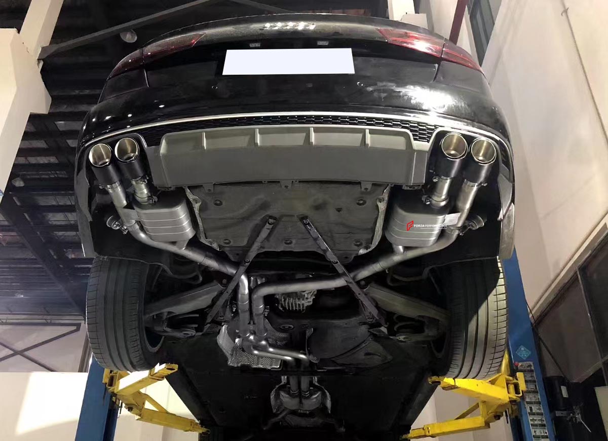 VALVED EXHAUST CATBACK MUFFLER WITH MIDDLE X PIPE for AUDI A6 C7 3.0T 2011 - 2018 FORZA PERFORMANCE Custom Fit

Set includes:

Middle X Pipe
Left Valved Bypass Muffler with Exhaust Tips
Right Valved Bypass Muffler with Exhaust Tips
Electronic Valve Actuators
Valve Control Box with Remote Control (you may also reuse your factory exhaust valve motors)
Material: Stainless Steel (Can be made of Titanium)

Production time: 10-15 days
