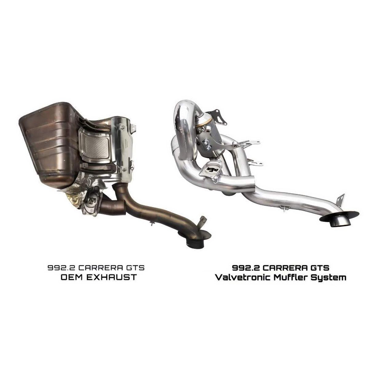 VALVED EXHAUST SYSTEM for PORSCHE 911 992.2 CARRERA GTS 3.6T 2024 + FORZA PERFORMANCE Custom Fit

Set includes:

Downpipe
Valved Bypass Muffler with Exhaust Tips
Electronic Valve Actuators
Valve Control Box with Remote Control (you may also reuse your factory exhaust valve motors)
Material: Stainless Steel (Can be made of Titanium)

Production time: 10-15 days
