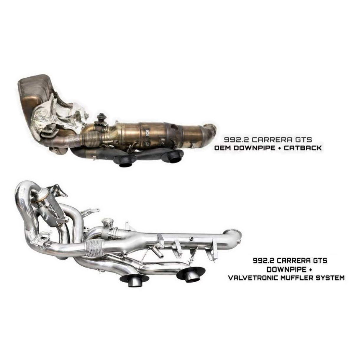 VALVED EXHAUST SYSTEM for PORSCHE 911 992.2 CARRERA GTS 3.6T 2024 + FORZA PERFORMANCE Custom Fit

Set includes:

Downpipe
Valved Bypass Muffler with Exhaust Tips
Electronic Valve Actuators
Valve Control Box with Remote Control (you may also reuse your factory exhaust valve motors)
Material: Stainless Steel (Can be made of Titanium)

Production time: 10-15 days
