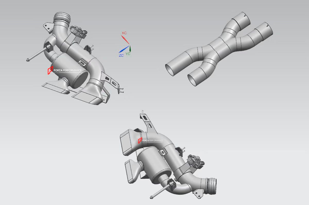 VALVED EXHAUST X PIPE CATBACK MUFFLER for FERRARI 12 CILINDRI V12 6.5 2024+ FORZA PERFORMANCE Custom Fit

Set includes:

Middle X Pipe
Left Valved Bypass Muffler with Exhaust Tips
Right Valved Bypass Muffler with Exhaust Tips
Electronic Valve Actuators
Material: Stainless Steel (Can be made of Titanium)

Production time: 10–15 days

