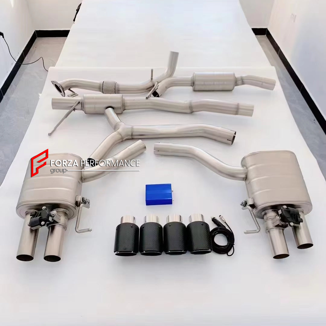 VALVED MUFFLER EXHAUST CATBACK for AUDI RS5 B9 2.9T 2017+

Valved exhaust has remote controlled valves - allowing a switch between an aggressive loud sports sound and a sound that is closer to the OEM sound

Set includes:

Resonated Mid Pipe with Flex Pipe

Valved Bypass Muffler


Material: Stainless Steel (can be made in Titanium)

Optional: We can offer downpipe and catless downpipe

NOTE: Professional installation is required.

Why “Contact Us for Pricing”?

We don’t display fixed prices because our goal