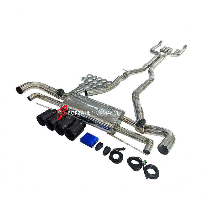 VALVED MUFFLER EXHAUST CATBACK X PIPE for BMW X5 G05 M50i 2019+ X6 G06 M60i 2020+ 4.4T N63

Valved exhaust has remote controlled valves - allowing a switch between an aggressive loud sports sound and a sound that is closer to the OEM sound

Set includes:

Center Pipes with X Pipe
Valved Bypass Muffler

Valve Electronic Remote Control

Factory exhaust tips must be reused

Material: Stainless steel (for an extra cost we can make titanium)

Optional: We can offer downpipe and catless downpipe

NOTE: Profession