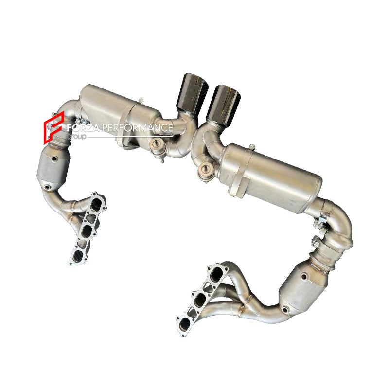 Forza Performance Aggressive sporty sound VALVED MUFFLER MANIFOLD EXHAUST SYSTEM for PORSCHE 911 991.2 GT3 GT3RS 4.0T 2017 - 2019

Valved exhaust, meaning that has remote, controlled valves - allowing a switch between an aggressive loud sports sound and a sound that is closer to the OEM sound

Set includes:

Exhaust Manifold
Catalytic Converters
Valved Bypass Mufflers
Exhaust Tips
Electronic Valve Remote Control&nbsp;

Material: Stainless Steel (Can be made in Titanium)

Optional: We can offer downpipe and 