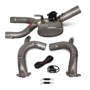 VALVED TITANIUM MOTORCYCLE EXHAUST SYSTEM for BMW R1250GS GSA

Set include:

Header
2-1 Merge Collector
Resonator
Electric Valve
Mid pipe


Material: Titanium (can be made in Stainless Steel)

NOTE: Professional installation is required.

FEATURES:

Engineered Digital prototyping using 3D CAD design software, each car model chassis has been 3D laser scanned in the factor
Factory run all test cars on Italian 1200HP Dyno machine, to make the best performance design of exhaust
CNC bending machine accurately be