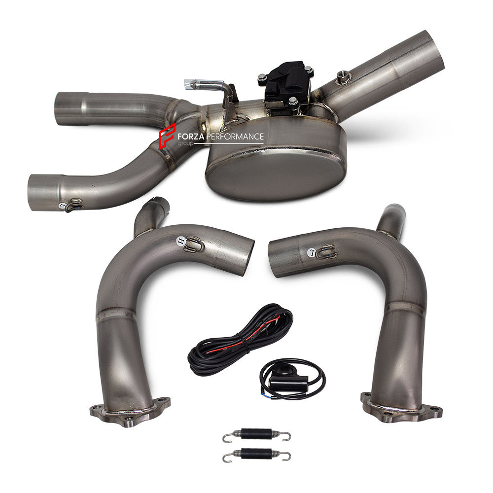 VALVED TITANIUM MOTORCYCLE EXHAUST SYSTEM for BMW R1250GS GSA

Set include:

Header
2-1 Merge Collector
Resonator
Electric Valve
Mid pipe


Material: Titanium (can be made in Stainless Steel)

NOTE: Professional installation is required.

FEATURES:

Engineered Digital prototyping using 3D CAD design software, each car model chassis has been 3D laser scanned in the factor
Factory run all test cars on Italian 1200HP Dyno machine, to make the best performance design of exhaust
CNC bending machine accurately be