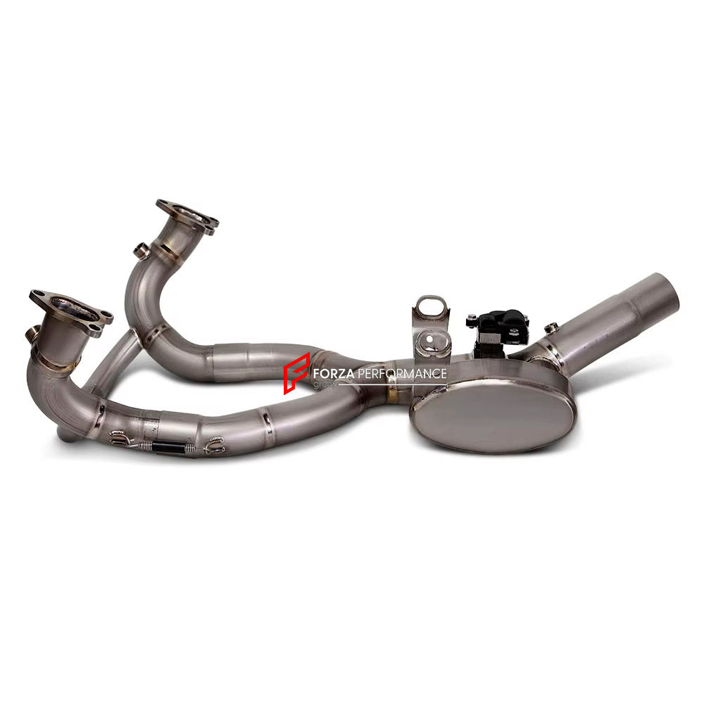 VALVED TITANIUM MOTORCYCLE EXHAUST SYSTEM for BMW R1300GS 1300GS

Set include:

Header
2-1 Merge Collector
Resonator
Electric Valve
Mid pipe


Material: Titanium (can be made in Stainless Steel)

NOTE: Professional installation is required.

FEATURES:

Engineered Digital prototyping using 3D CAD design software, each car model chassis has been 3D laser scanned in the factor
Factory run all test cars on Italian 1200HP Dyno machine, to make the best performance design of exhaust
CNC bending machine accurately