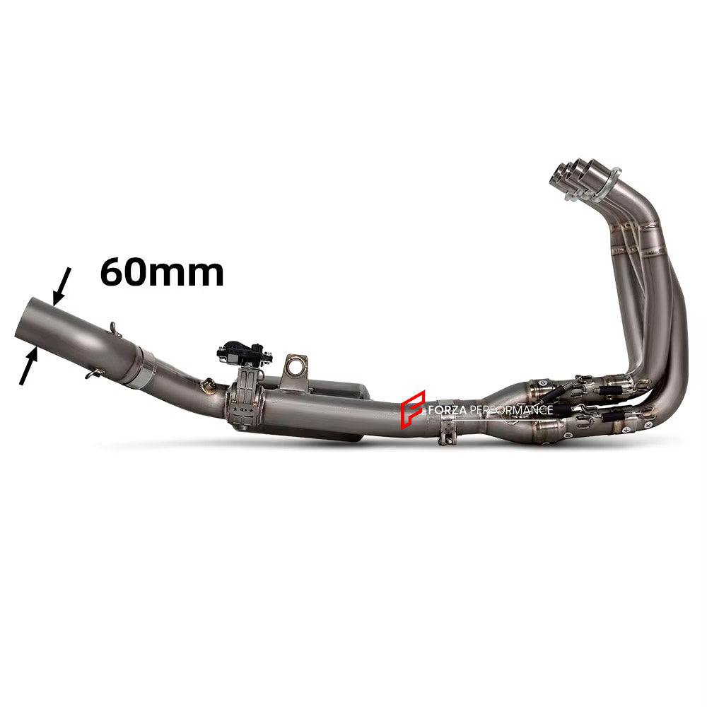 VALVED TITANIUM MOTORCYCLE EXHAUST SYSTEM for KAWASAKI ZX-4R

Set include:

Header
4-1 Merge Collector
Resonator
Mid Pipe

Aprox Weight: 5 kg (11 lbs)

Material: Titanium (can be made in Stainless Steel)

NOTE:&nbsp;Professional installation is required.

FEATURES:

Engineered Digital prototyping using 3D CAD design software, each car model chassis has been 3D laser scanned in the factor
Factory run all test cars on Italian 1200HP Dyno machine, to make the best performance design of exhaust
CNC bending mach
