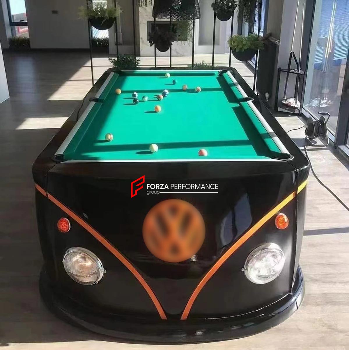 Volkswagen T1 Bus inspired pool billiard 8 ball table, custom automotive furniture, garage furniture, showroom furniture, man cave furniture, saloon bar table, car showroom decor, classic van furniture, luxury garage decor, car enthusiast gift, indoor and outside game room furniture