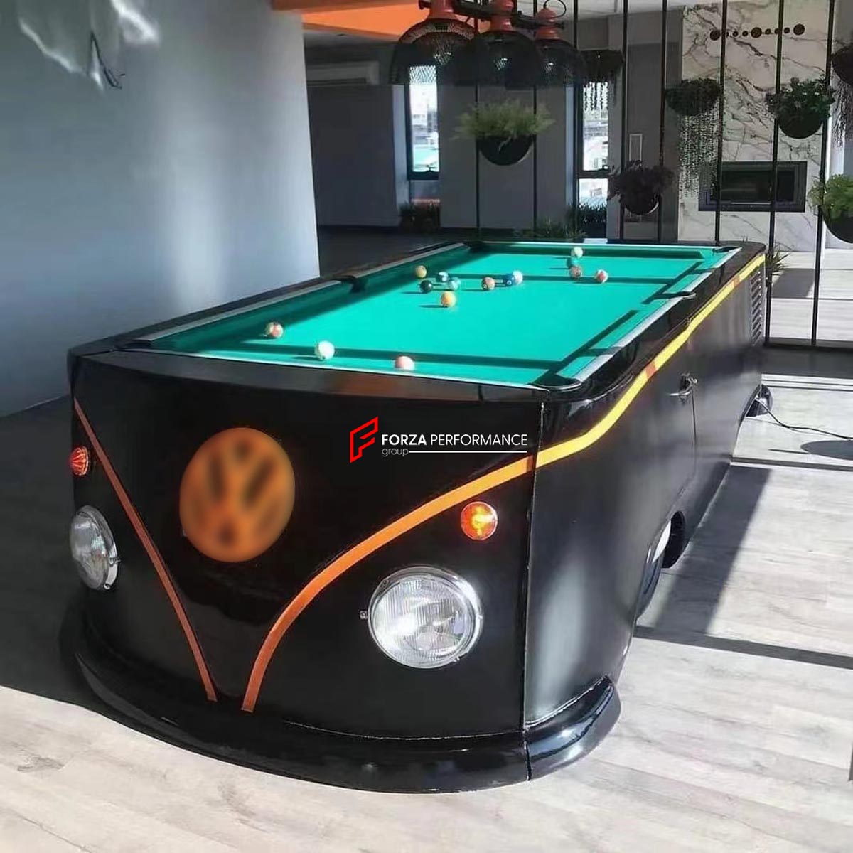 Volkswagen T1 Bus inspired pool billiard 8 ball table, custom automotive furniture, garage furniture, showroom furniture, man cave furniture, saloon bar table, car showroom decor, classic van furniture, luxury garage decor, car enthusiast gift, indoor and outside game room furniture