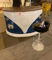 Volkswagen T1 Bus inspired reception desk and bar counter, car showroom reception counter, gas station kiosk counter, dealership reception desk, saloon bar counter, automotive furniture, indoor and outside event counter, custom van inspired furniture, luxury showroom decor