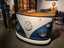 Volkswagen T1 Bus inspired reception desk and bar counter, car showroom reception counter, gas station kiosk counter, dealership reception desk, saloon bar counter, automotive furniture, indoor and outside event counter, custom van inspired furniture, luxury showroom decor