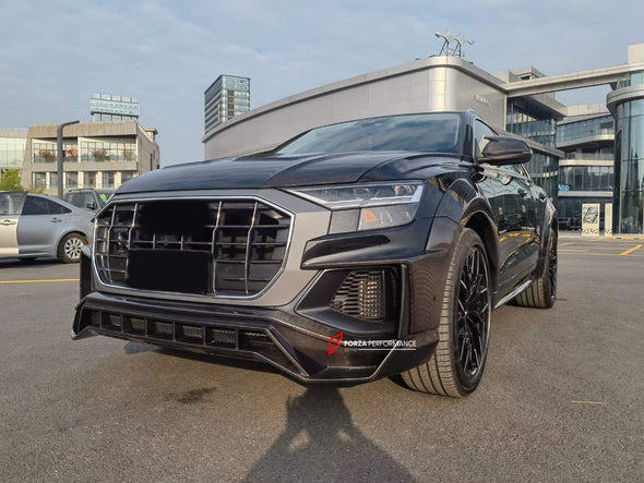 WIDE DRY CARBON BODY KIT for AUDI Q8 4M 2019 - 2023 | SQ8 4M 2020+  Set includes:  Front Lip Front Air Vent Cover Side Fenders Decklid Spoiler Rear Roof Spoiler Rear Diffuser