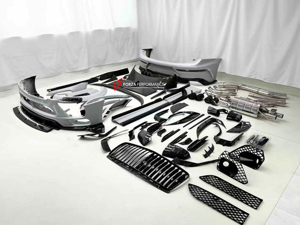 WIDE CARBON BODY KIT FOR BENTLEY BENTAYGA W12 2020+

Set includes:

Front bumper assembly
Hood / Bonnet
Carbon Mirror Covers
Front Fender Flares
Side Skirts
Roof Spoiler
Rear Spoiler
Rear Fender Flares
Rear Bumper Assembly

Rear Diffuser

Material: Dry carbon

NOTE: Professional installation is required.